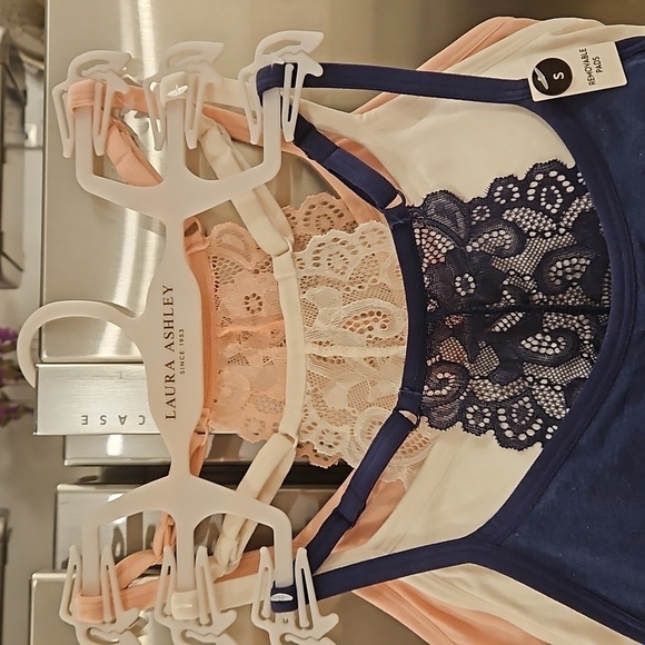 💕LAURA ASHLEY Padded Lace Back Bralettes (3 Pk) Navy Blue Pink White Small NWT - Picture 3 of 15